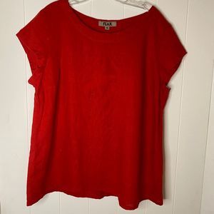 Flax Womens Top Short Sleeve Scoop Neck Pleated Classic Red Medium